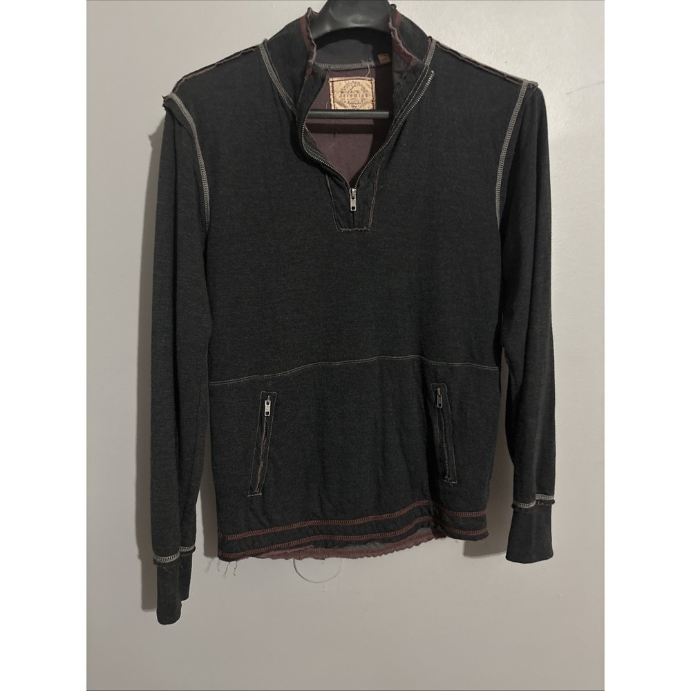 Jeremiah Raw Edge Quarter Zip‎ Black Heather Sz Small
